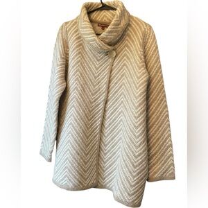 Betty Betty Firenzy Italian Wool Blend Tan Chevron Cardigan Sweater Size Medium